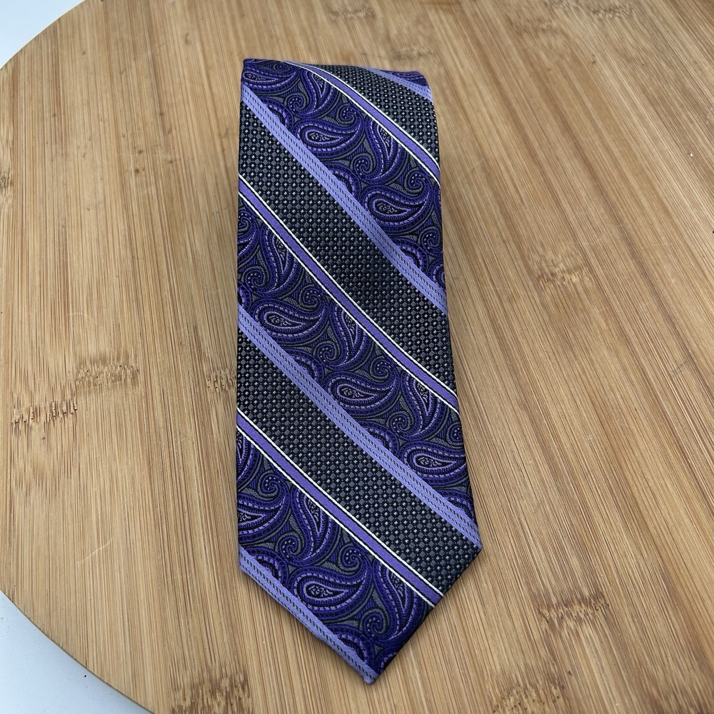 Pronto Uomo 100% Silk Necktie Paisley Striped Black‎ Geometric 3" NEW NWT